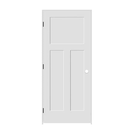 Codel Doors 26" x 80" x 1-3/8" Primed 3-Panel Mission Interior Shaker 4-9/16" RH Prehung Door with Black Hinges 2268pri8403RH1D4916